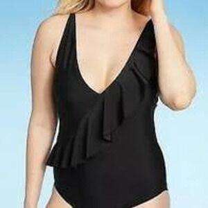 NWT Kona Sol Ruffle One Pc Swimsuit - Black Small